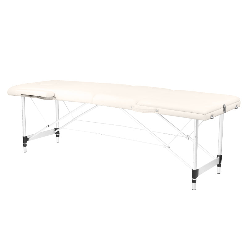 Inklapbare massagetafel, aluminium, 3-delig, comfort, crème