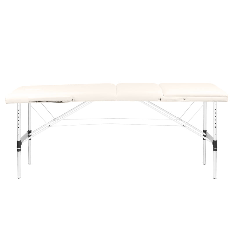 Inklapbare massagetafel, aluminium, 3-delig, comfort, crème