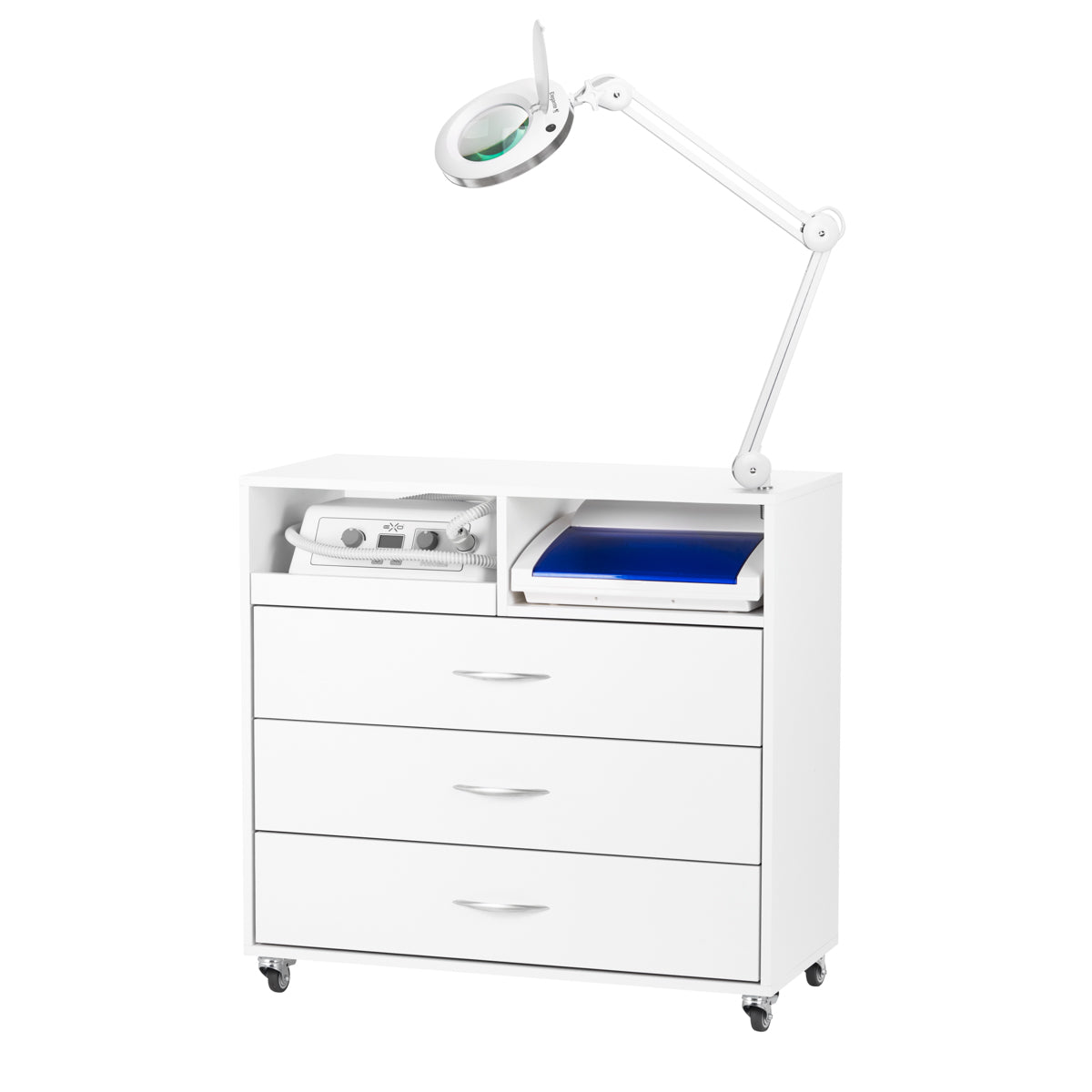 4-I-1 fotvårdsset inkl. rullvagn + arbetslampa + elektrisk slipmaskin EXO PODO LINE m. dammutsug + sterilisator UV-C