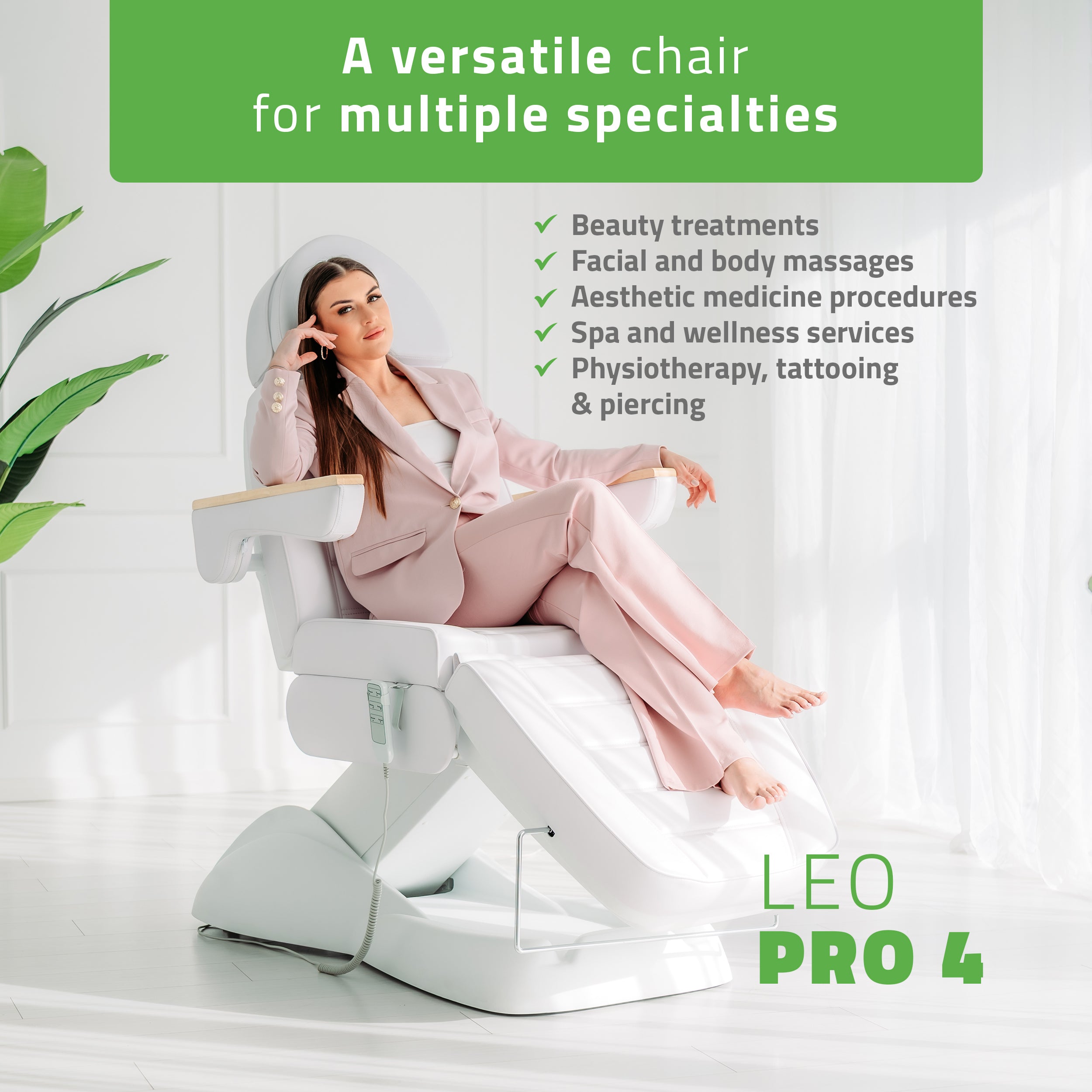 Elektrische beautystoel Leo PRO 4 Comfy Base k501, wit