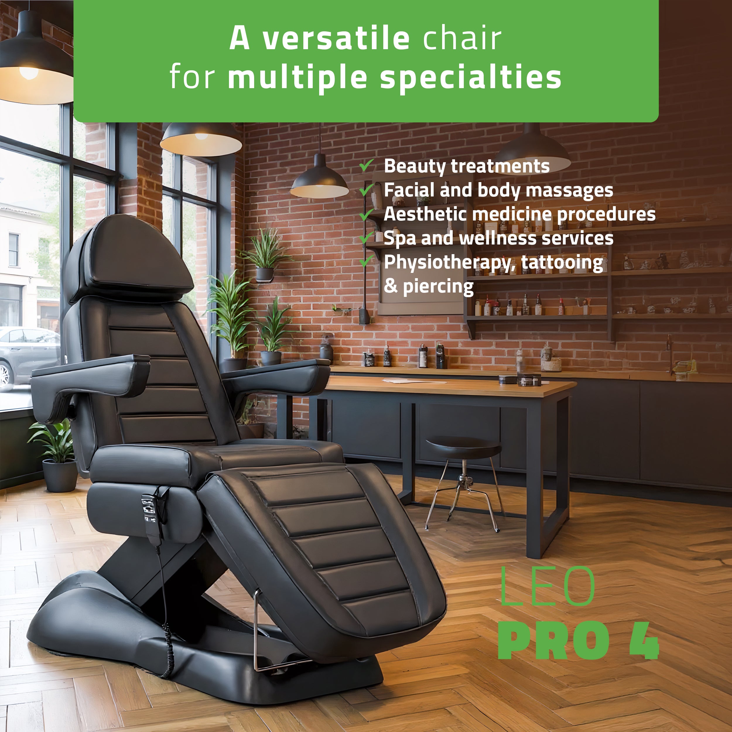 Elektrische beautystoel Leo PRO 4 Comfy Base k515, zwart