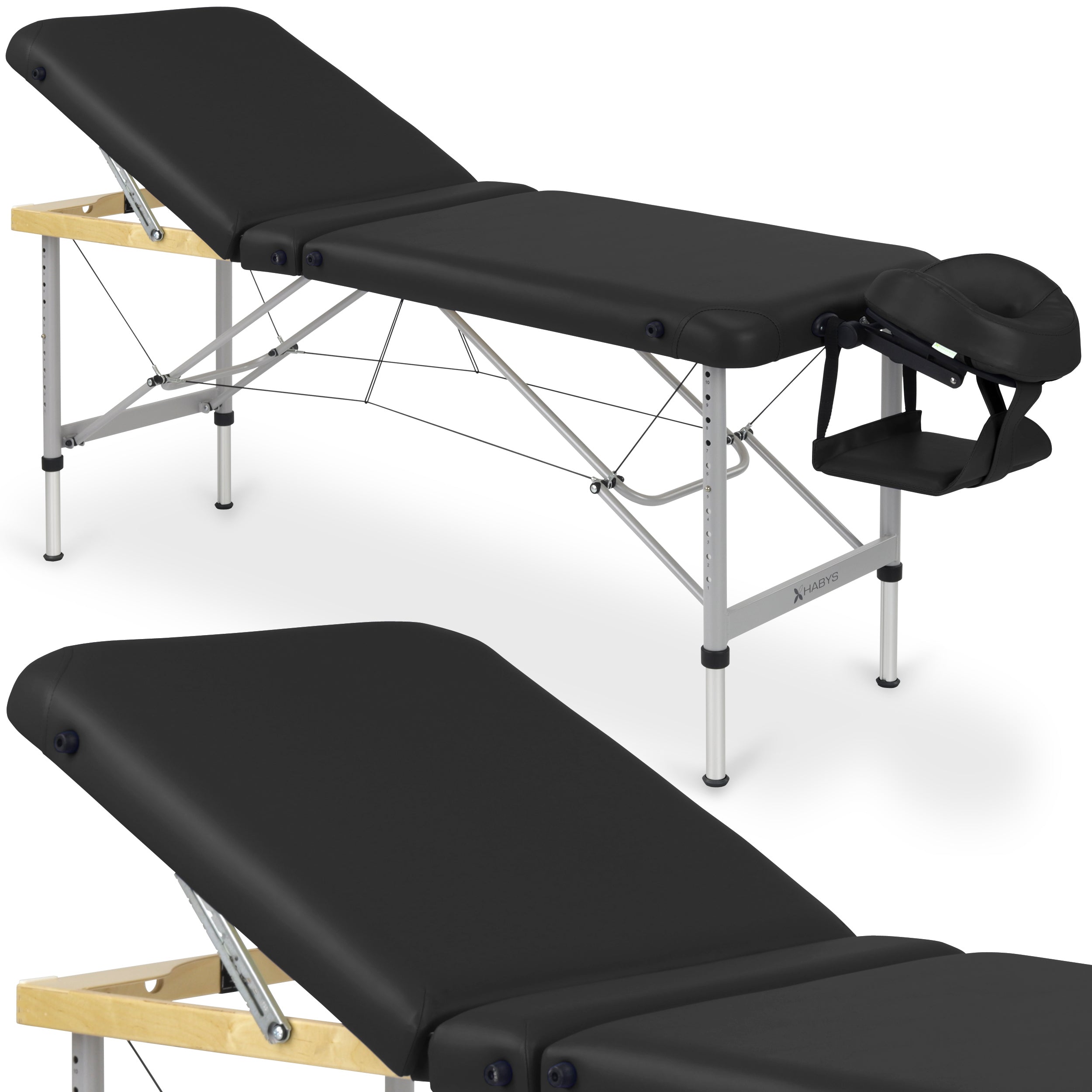 Massagetafel Aero Plus Alu 60 Vinyl Flex K015, Zwart
