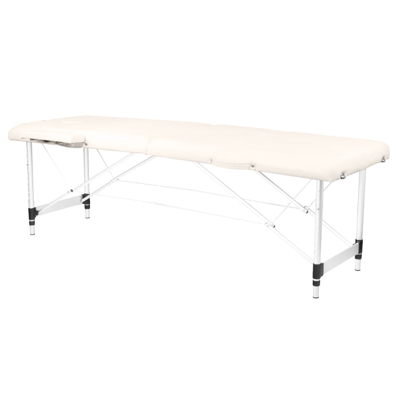 2-delige inklapbare comfort massagetafel, aluminium, crème