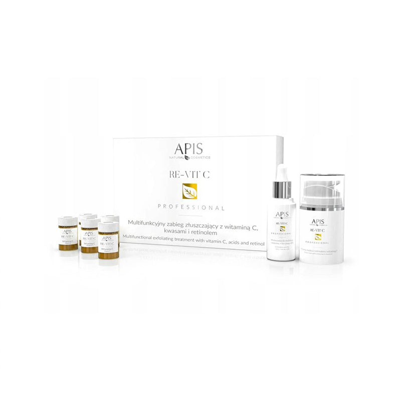 Apis re-vit c een multifunctionele exfoliërende behandeling met vitamine C, zuren en retinol.